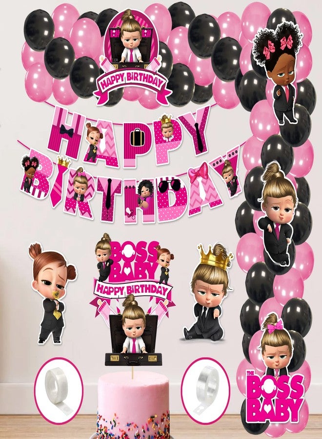 Zyozique Girl Boss Baby Theme Balloon arc decoration,Girl Boss Baby Birthday for Girls with Happy Birthday Paper Banner Cardstock Cake Toppers Balloons Birthday Decoration Kit (Pack of 60) - Image 1